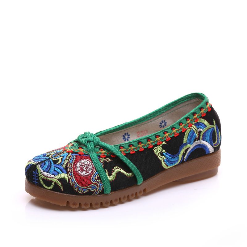 Flaches besticktes Tuch mit Kuhsehnensohlen, Frühlings- und Herbst-Mutter-Slipper mit großen Zehen, einzeiliger Riemen, Damen-Single_voghion.com