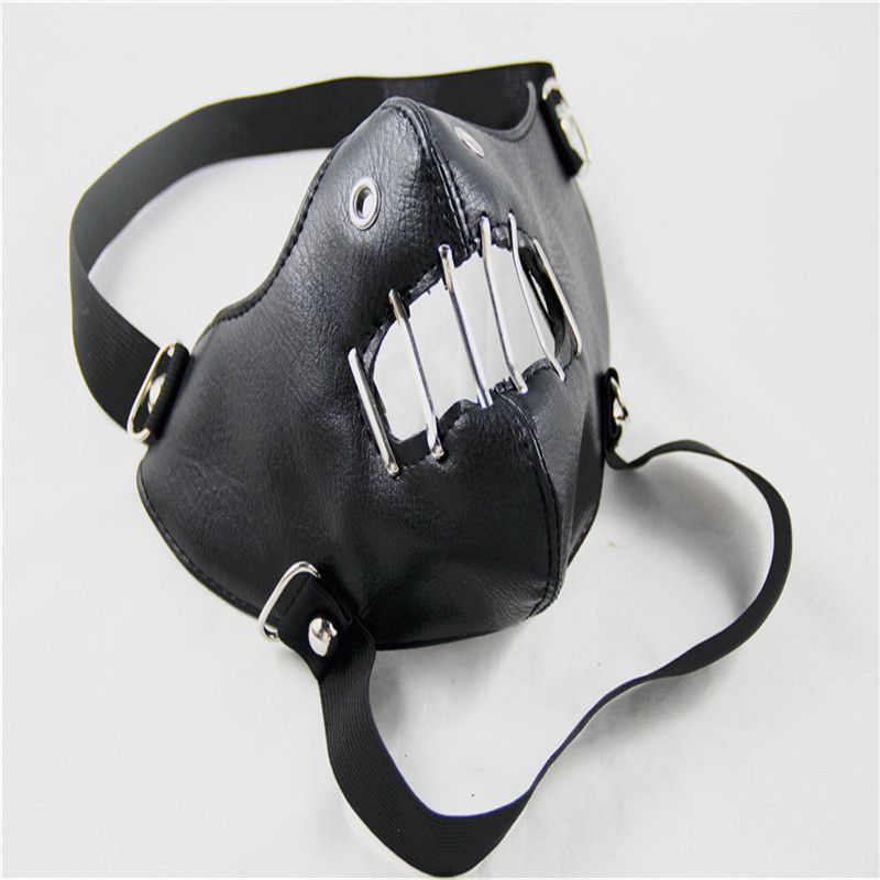 New Sleepy Beast Paperclip Face Punk Leather Motorcycle Mask_voghion.com