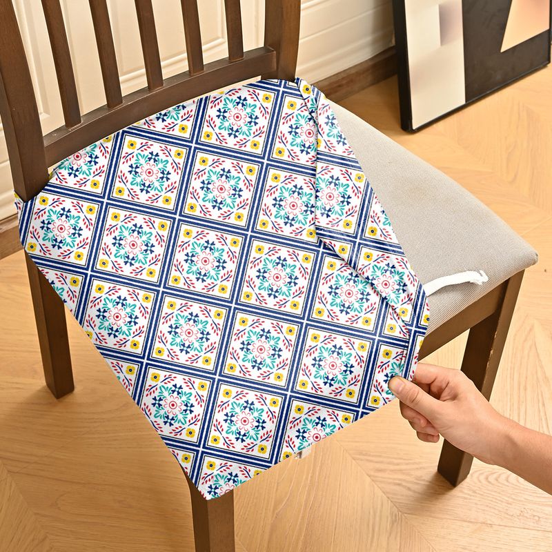 Coprisedile elasticizzato in poliestere impermeabile e antimacchia - Stampa geometrica decorativa, vestibilità elastica per sedie da 40-45 cm x 45-50 cm_voghion.com
