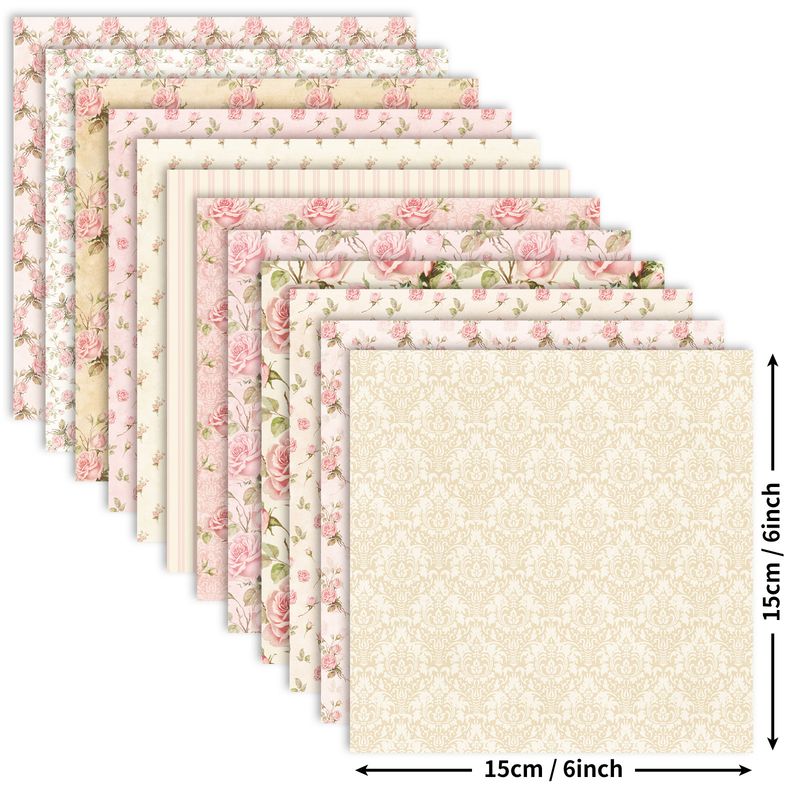 Stationery Sticker 12 Sheets/pack DIY Photo Album Clipping Paper Notebook Material Paper Pink Floral Valentine's Day Background Paper Pattern Paper_voghion.com