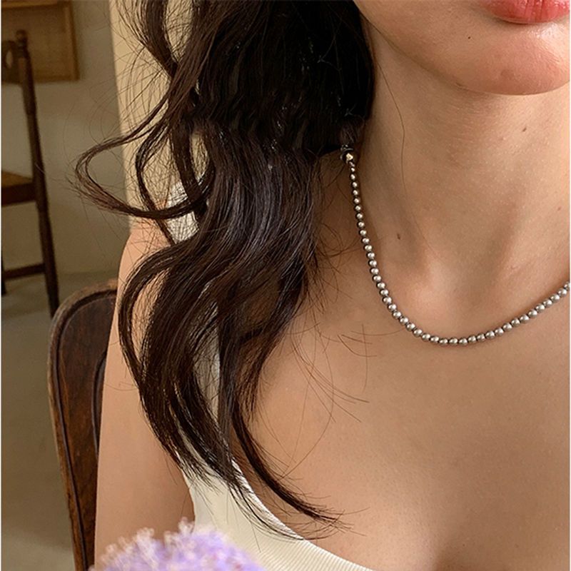 Nuevos collares con cierres magnéticos, perlas de vidrio, collares de cuentas de color gris plateado, que exudan una sensación de sofisticación y un_voghion.com