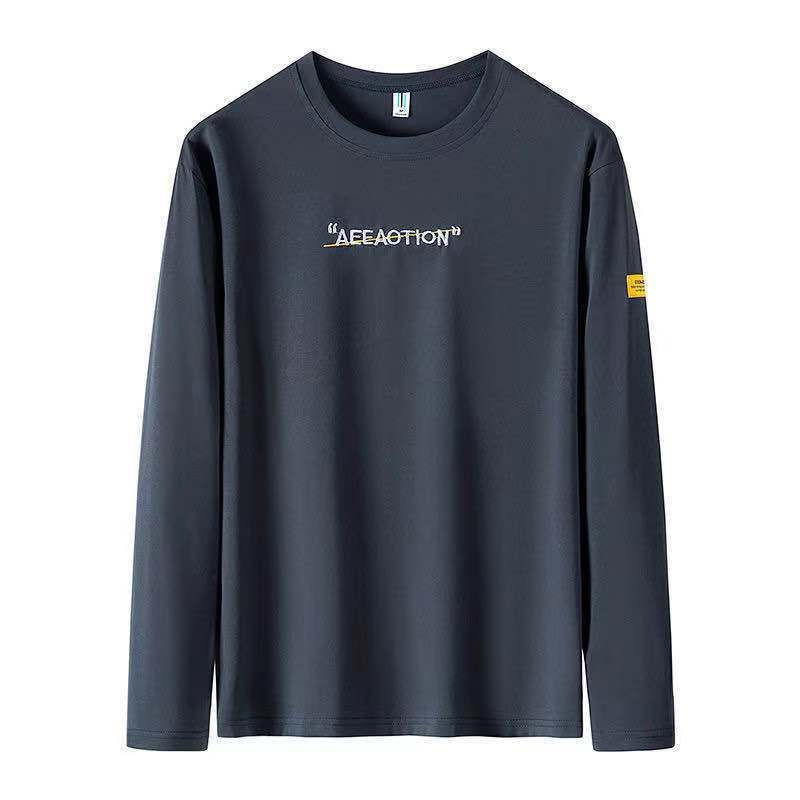 Laangärmlech fir Männer, schlank Passform, iwwerdimensionéiert, iwwergewiichteg an iwwerdimensionéiert Stretch koreanescht T-Shirt mat Drock a ronnem Hals_voghion.com