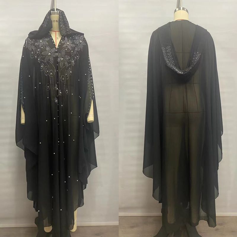 Robe cravejado de strass, xale muçulmano, vestido com capa e capuz, manga morcego, mais vendido_voghion.com