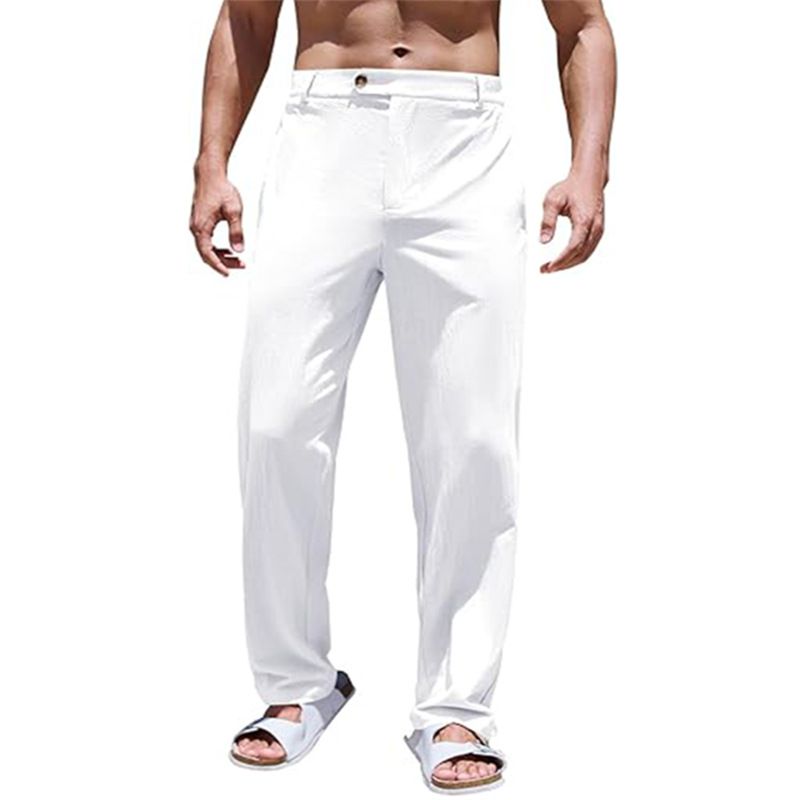 Vêtements pour hommes en coton et lin bouton mode décontracté extérieur respirant yoga plage pantalon_voghion.com