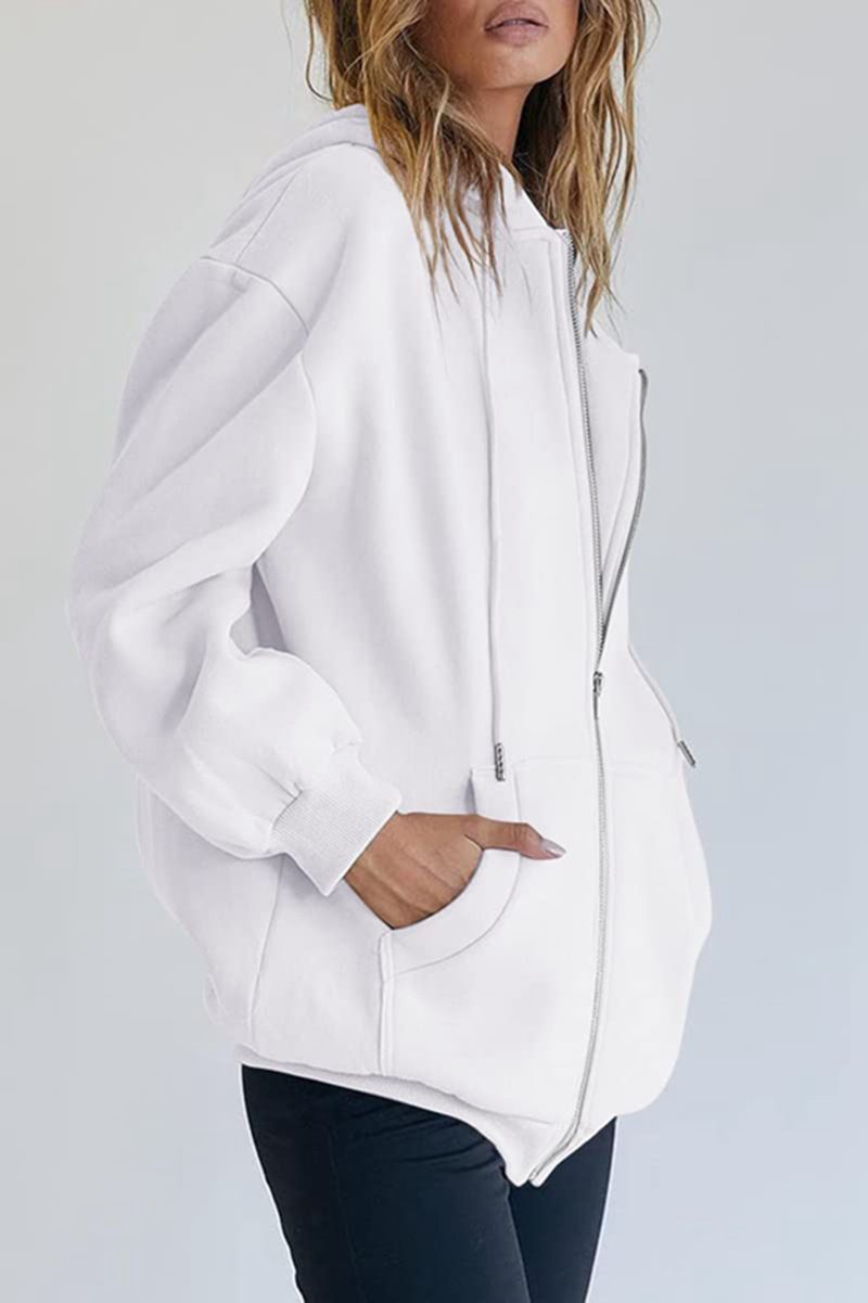 Women's Clothing Women's Cute Hooded Jacket With Drawstring - Oversized Zip-Up Sweatshirt For Teens & Girls - Cozy Fall Outerwear In Multiple Colors_voghion.com