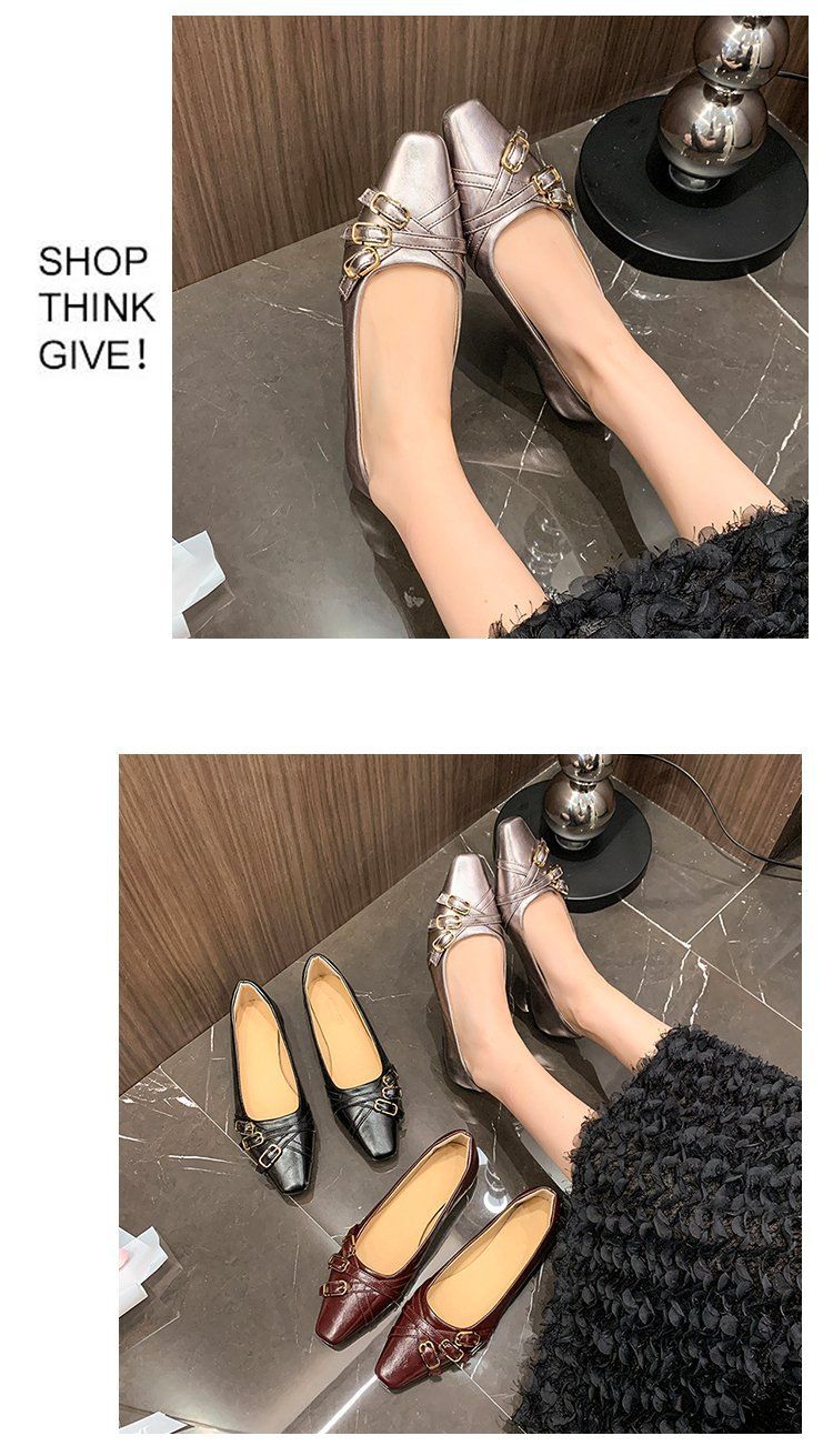 Loafer mit quadratischer Zehenpartie für Damen – flache Slipper mit Gürtelschnallen-Design (elegant und bequem, perfekt fürs Büro und die Freizeit)_voghion.com