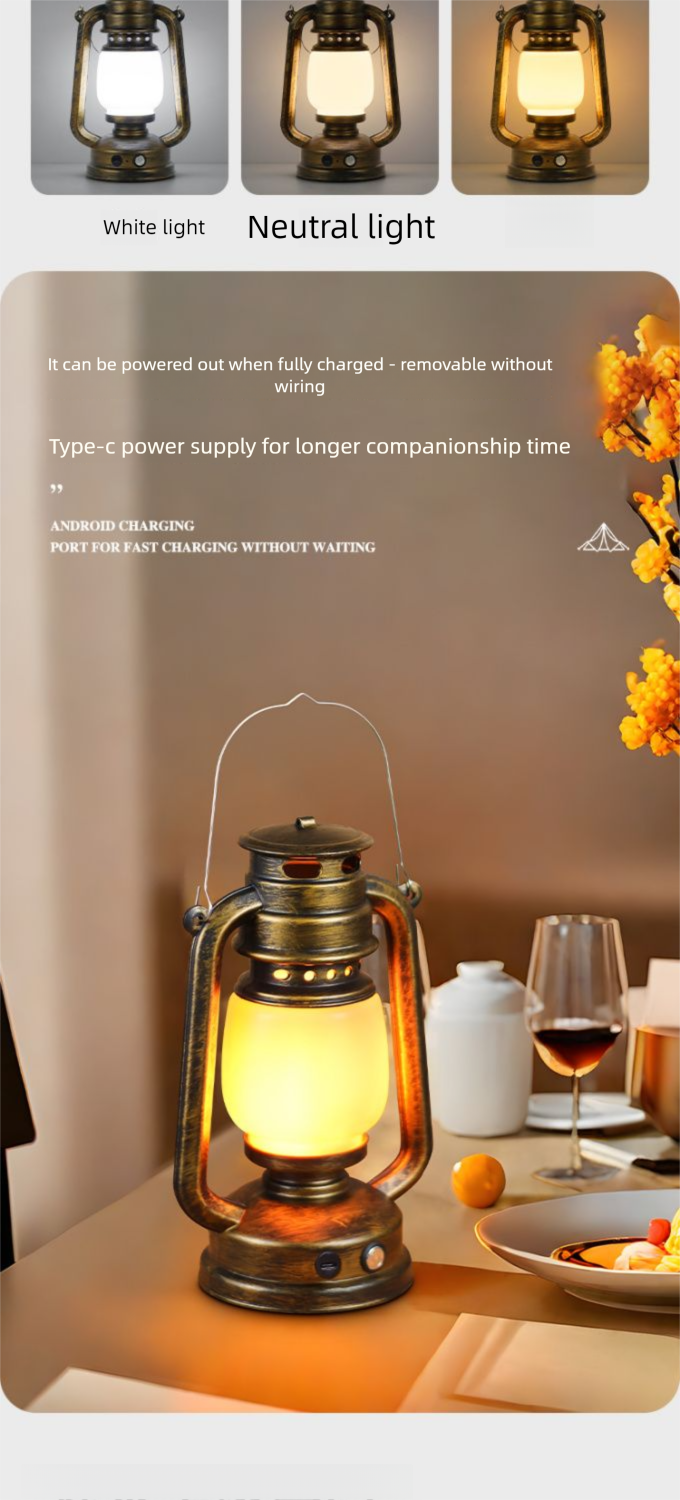 LED Rechargeable Bar Creative Qingba Decorative Table Iron Art Outdoor Camping Kerosene Lamp Lantern_voghion.com