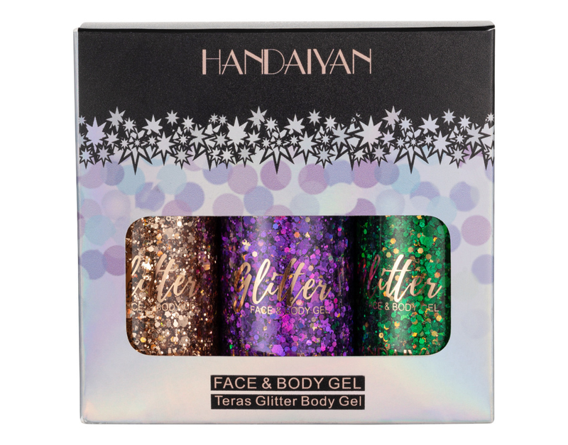 Zestaw kosmetyków do pielęgnacji urody, 3 brokatowe cienie do powiek, żel z cekinami, mleczko do ciała, syrena, scena, klub nocny, wesele, fryzura 2023 202_voghion.com