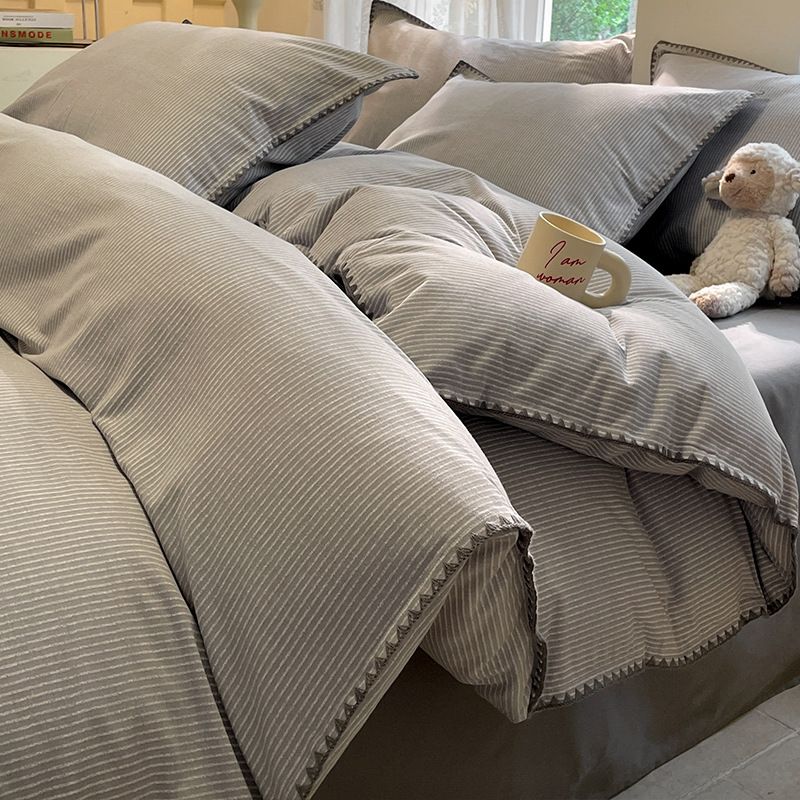 Set di biancheria da letto minimalista in puro cotone, copripiumino, lenzuola e gonna da letto, autunno/inverno 2025, nuovo e spesso_voghion.com