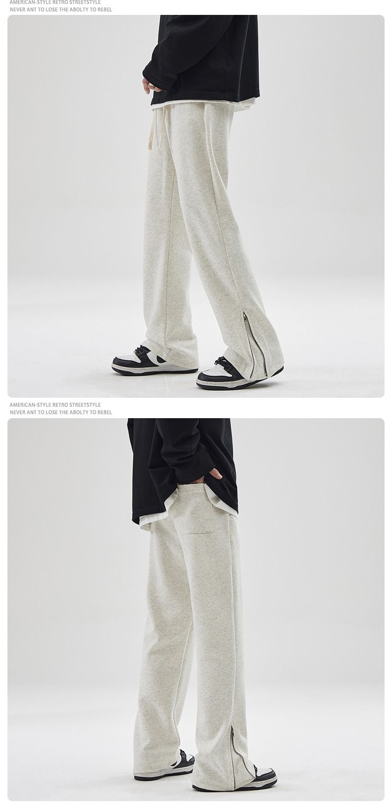 Men's Clothing High Street Loose Casual Pants Personality Trouser Leg Zipper Design All Match Micro Flared Pants_voghion.com