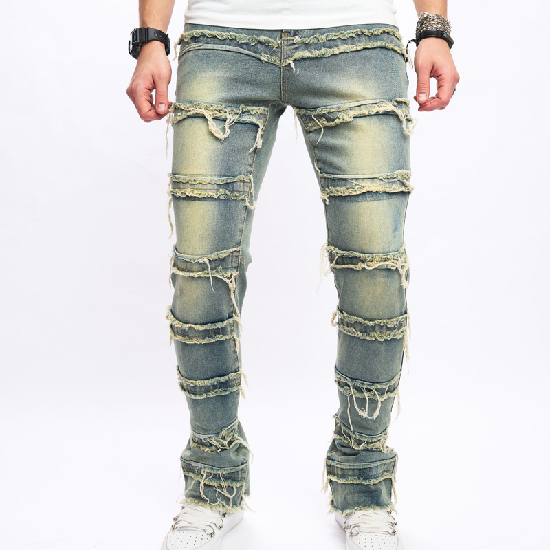 Erkek Giyim 2024 erkek yeni slim fit çizme paça pantolon erkek hip hop sokak erkek kot pantolon_voghion.com
