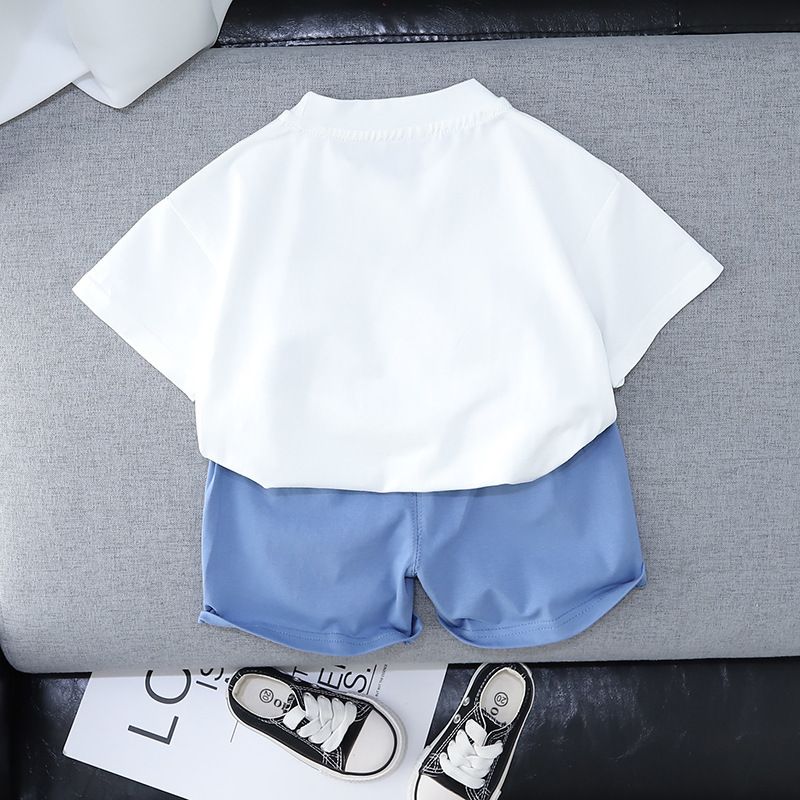 Traje de verano para niños y niños 2024, nueva y atractiva versión coreana, conjunto de dos piezas de pantalones cortos de manga corta para bebé de moda_voghion.com