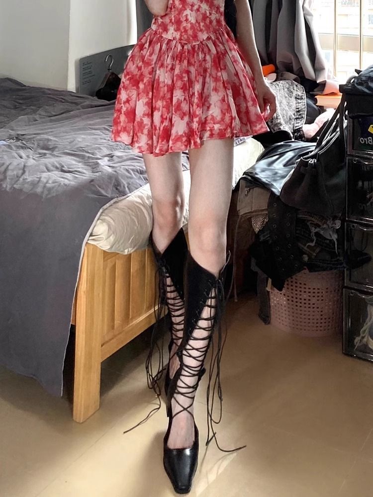 Hohle, atmungsaktive, sexy Stiefel mit Spaghettiträgern und hohem Absatz, modisch, vielseitig, lässig, für den Alltag, bequem_voghion.com