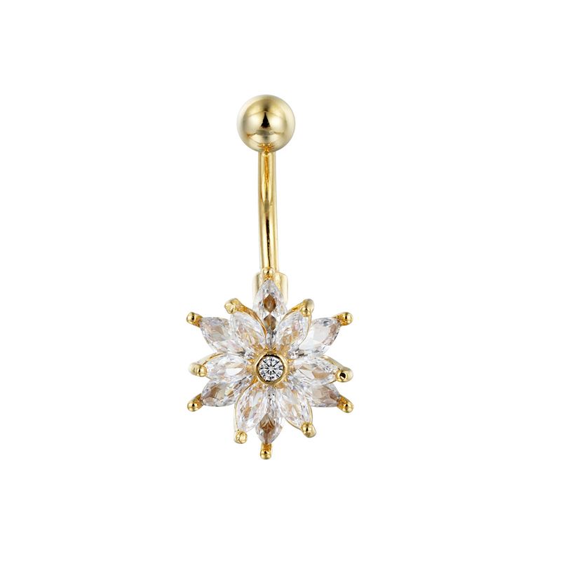 Piercing per ombelico a forma di margherita - Zirconia cubica AAA e acciaio chirurgico 316L, gioiello boho per il corpo (14G/16G, ipoallergenico, confezione regalo)_voghion.com