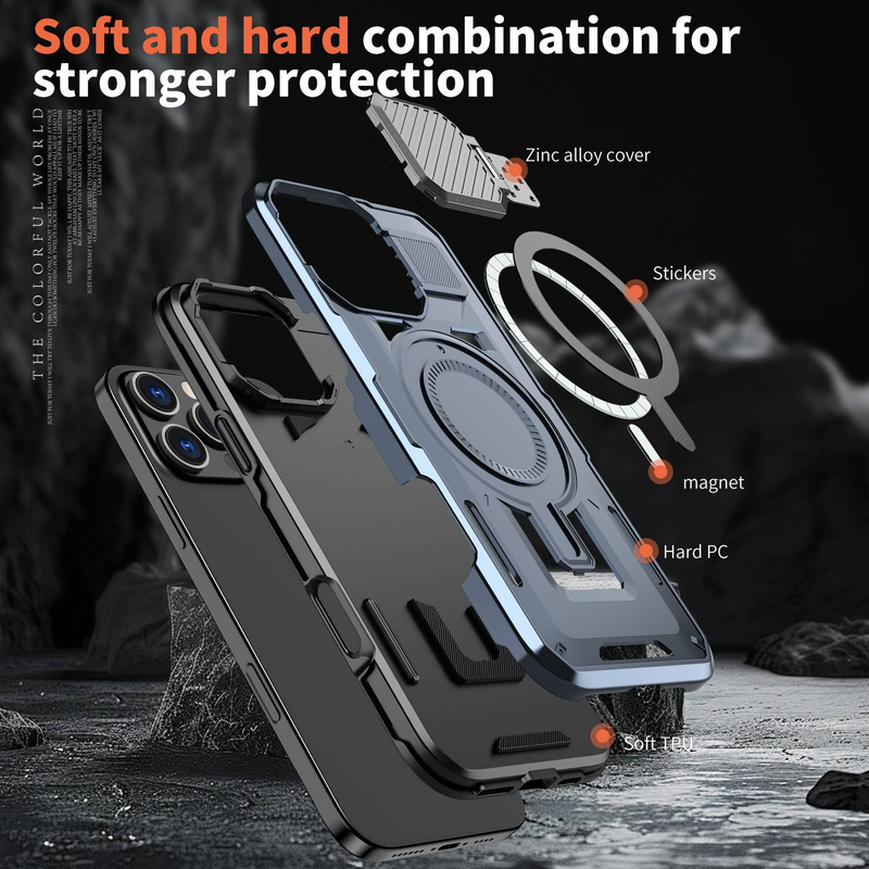 Magnetic Shockproof Case For IPhone 16 Pro Max With Built-in Lens Cover & Stand - Compatible With IPhone 16 Protective Cover With Secure Grip_voghion.com