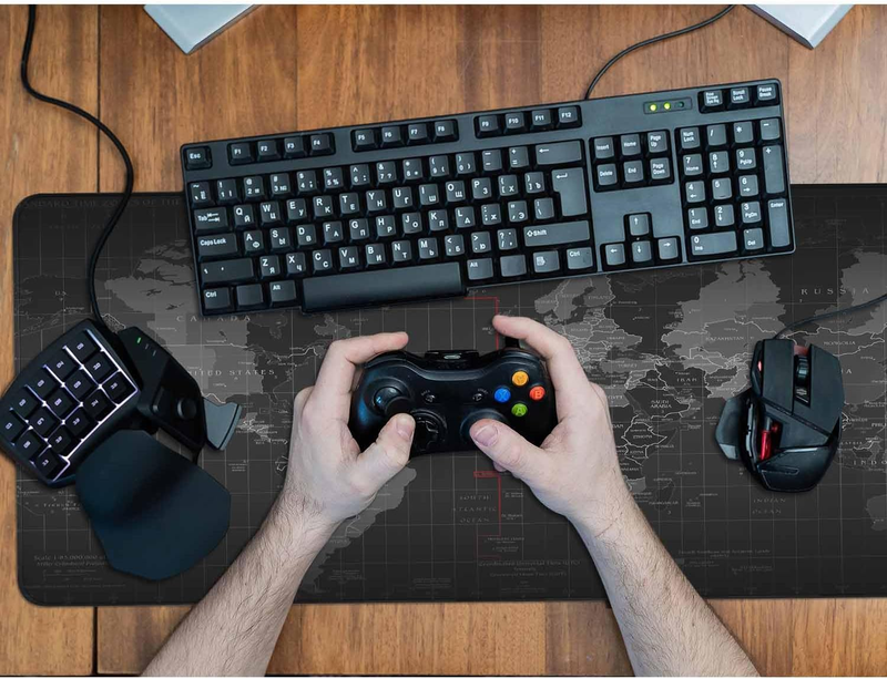 Gaming-Mauspad (900 x 400 x 3 mm), erweitertes Mauspad, großes, rutschfestes Schreibtischpad, bequeme Tastaturmatte, geeignet für Büro, Gamer und Zuhause – Weltkarte_voghion.com