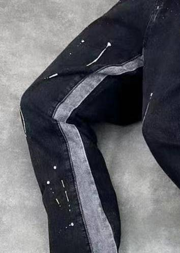 Men's Clothing High Street Trendy Splashed Ink Micro Flared Jeans Retro Vibe Style Loose Straight Casual Mopping Trousers_voghion.com