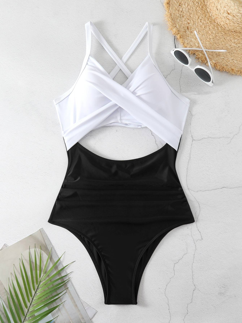 Maillot de bain une pièce pour femme, maillot de bain moulant dos nu, croisé et ajouré_voghion.com