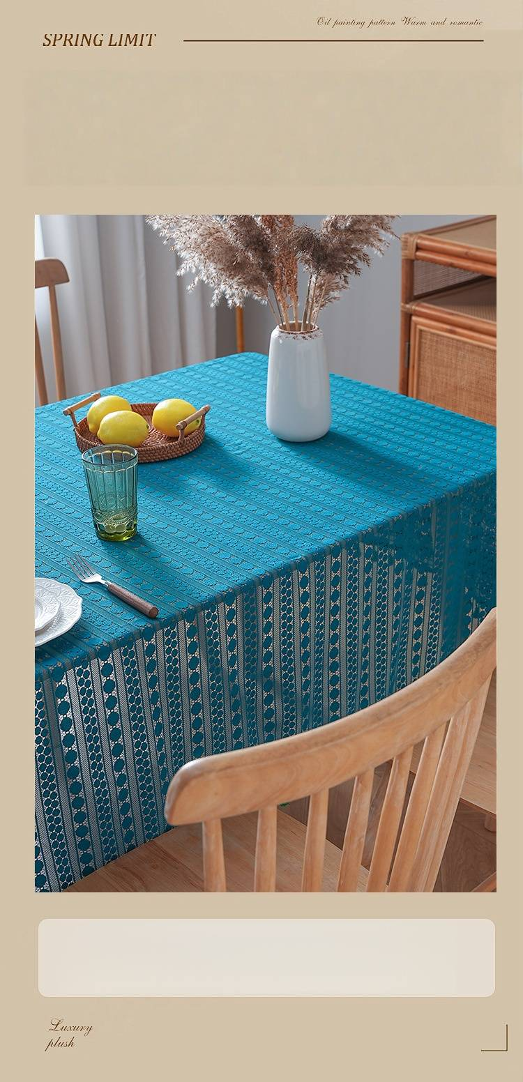 Luxuriöse geometrische Tischdecke – ölbeständig, hitzebeständig, rutschfeste Esstischdecke für Zuhause und Café (100 x 150 cm bis 150 x 300 cm, Marineblau mit Quasten)_voghion.com