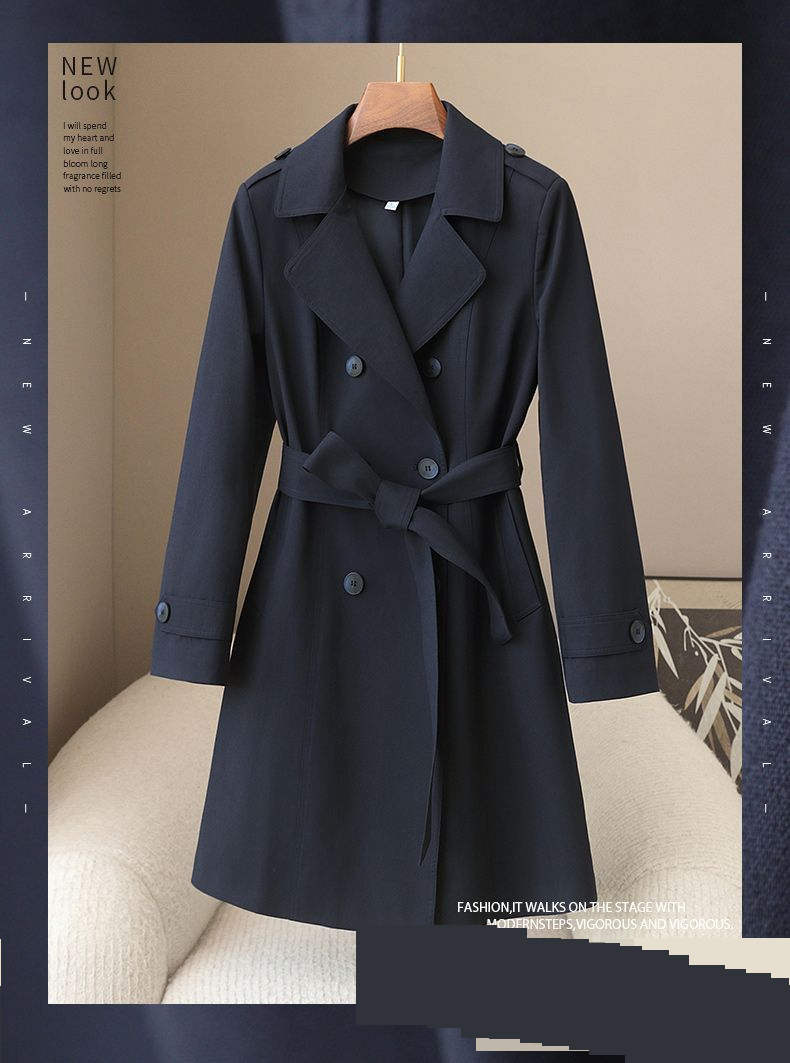 "Double-Breasted Trench Coat For Women – Korean-Inspired Lightweight Windbreaker, Classic Navy/Khaki/Apricot For Spring & Autumn"_voghion.com