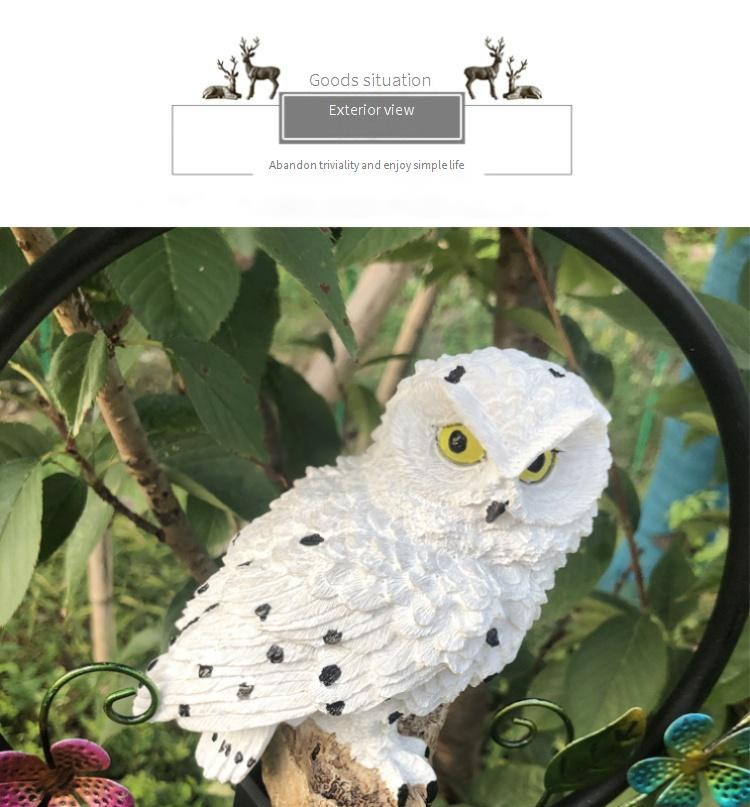 Carillón de viento solar con forma de búho - Decoración de jardín exterior con LED, arte metálico resistente a la intemperie para patio, jardín y regalo (blanco/marrón)_voghion.com