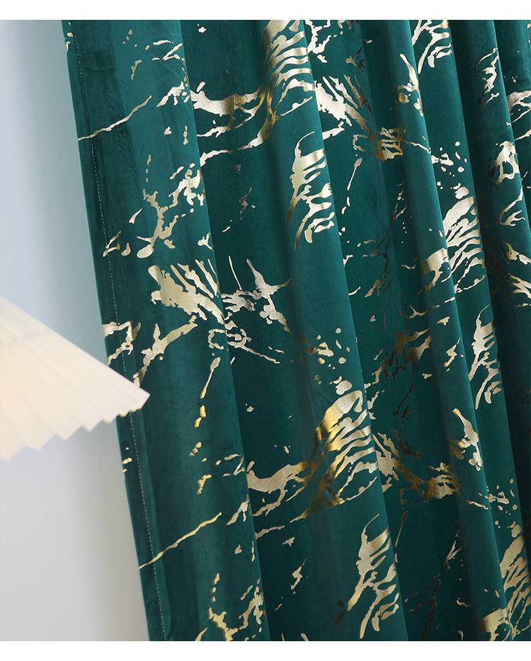Gold Foil Embroidered Velvet Curtains – Modern Blackout Drapes For Living Room, Bedroom & Commercial Spaces (Green/Grey/Black/White)_voghion.com