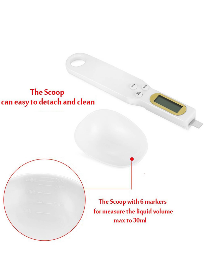 A Digital Kitchen Scale With Spoon, LCD Display, 0.1g-500g Accuracy, Battery-operated, Non-rechargeable Button Cell, Battery-operated Mode, Suitable For Car Detailing, Cooking, Baking And Portion Control - Battery Not Included In Package_voghion.com
