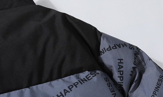 Unisex Oversized Puffer Jacket – Streetwear Color-Block Letter Print Stand Collar Coat (Thermal Polyester Fill, Winter-Ready Unisex Fashion)_voghion.com