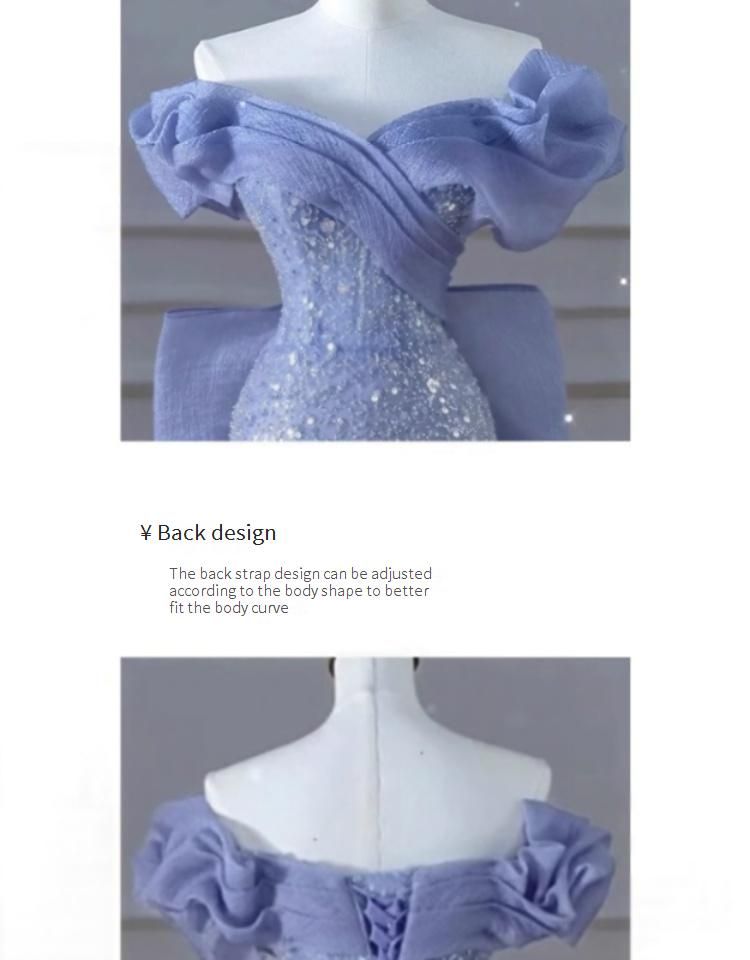 Elegant Blue Off-the-Shoulder Mermaid Evening Gown With Sequins – Formal Gala, Wedding, Stage Performance Dress_voghion.com