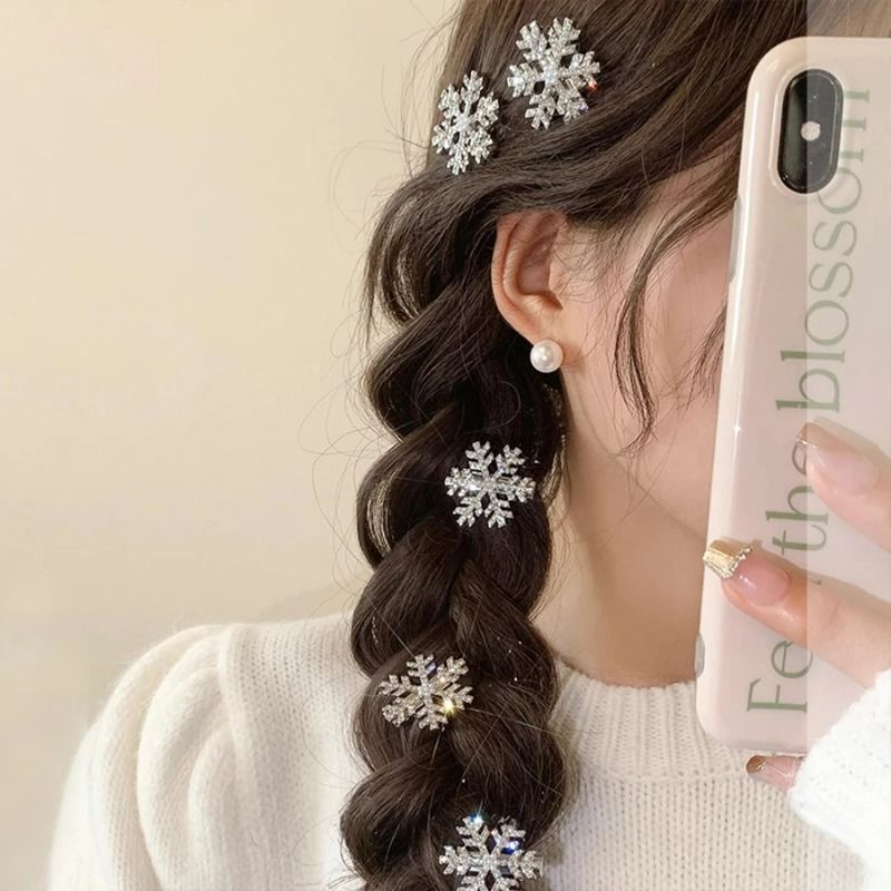 5pcs Winter Rhinestone Snowflake Hair Clip, Women's Hair Accessories, Christmas Hair Clip, Stage Performance Fairy Hair Accessories_voghion.com
