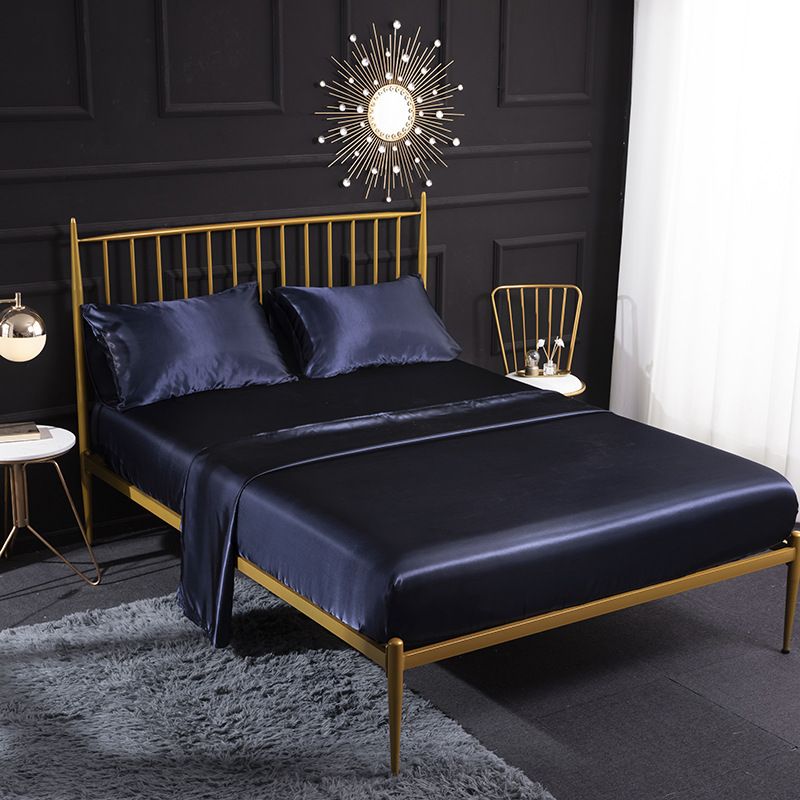 Pure color satin summer ice silk bed sheet pillowcase silk four piece set_voghion.com