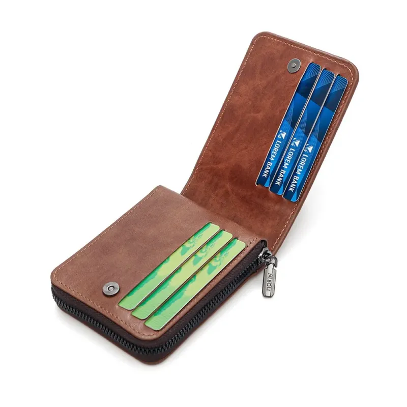 Kartenetui, große Kapazität, einfarbige Tasche mit Reißverschluss, mehrere Kartenfächer, Business-Clutch im koreanischen Stil, PU-Leder, Herren_voghion.com