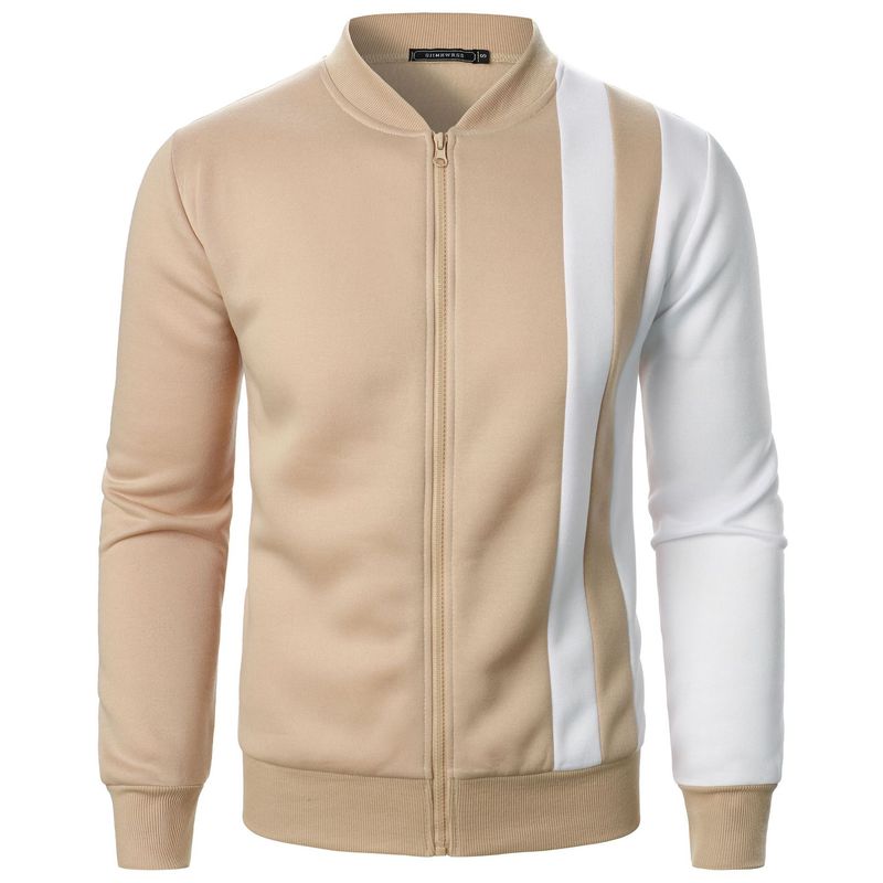 Nuova felpa cardigan casual da uomo con cerniera e colletto rialzato color block_voghion.com