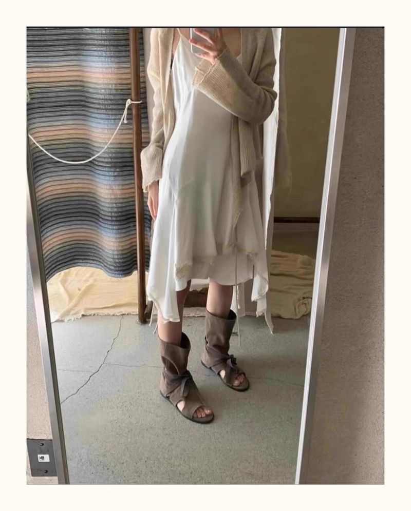 Sandali da donna in pelle con lacci, estate 2025, nuovi stivali sottili a metà polpaccio, alla moda, versatili, per il tempo libero, tutti i giorni_voghion.com