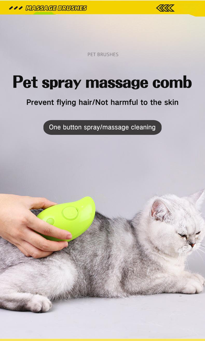 Steamy Hunde-Massagekamm, integrierter elektrischer Wasserspray, weiche Silikon-Tierhaarentfernungs-Pflegebürste, Katzenzubehör_voghion.com