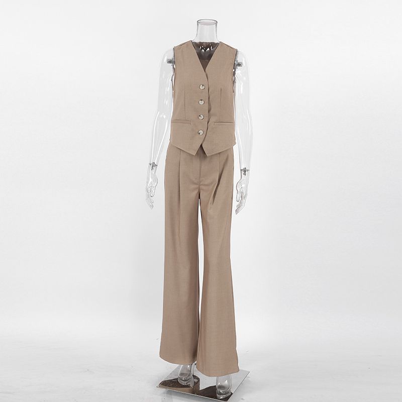 Women's Sleeveless Blazers Pocket Streetwear Solid Color_voghion.com