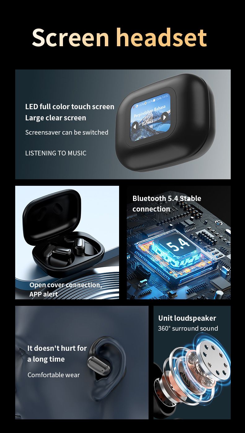 Auriculares inalámbricos A16 con pantalla táctil LED y reducción de ruido_voghion.com