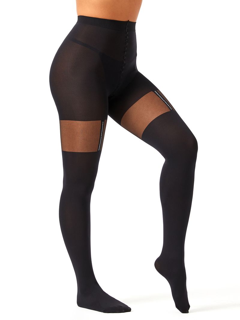 Unterwäsche & Nachtwäsche Fake-Strumpfband-Netzstrümpfe im japanischen Stil mit Strass-Stickerei – Sexy Strumpfhose mit hoher Taille für Damen, Schwarz, Einheitsgröße_voghion.com