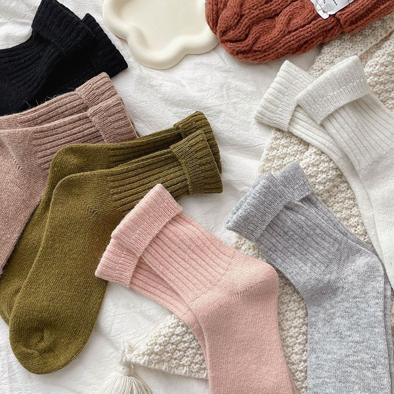 New winter rabbit wool socks thick warm ladies mid tube socks Maillard color socks thick rabbit wool socks_voghion.com