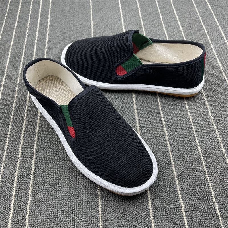 National Trendy Style Pure Color Elastic Mouth Corduroy Sweat-Absorbent Small Fabric Shoes_voghion.com