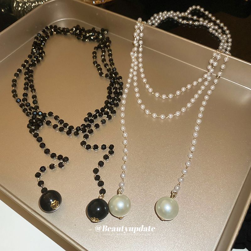 Collier à pampilles superposées de perles, style français, léger, luxueux et haut de gamme, chaîne de pull automne-hiver, tendance_voghion.com