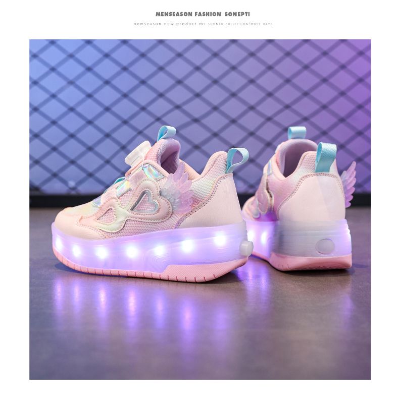 Girls' Princess Walk-on Shoes Two-wheeled Retractable Children's Flash Skates Outdoor Student Girls' Sports Roller Skates_voghion.com