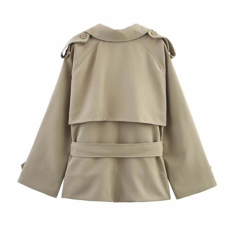 Gabardina corta de manga larga con hombros caídos y cinturón de color liso, estilo verano 2025, 4749847_voghion.com