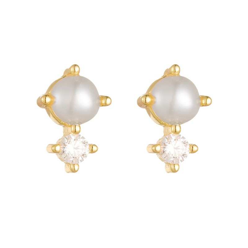 Orecchini in argento sterling S925 con diamanti e perle naturali per donna, leggeri, di lusso, semplici, alla moda, con piccoli orecchini a bottone in osso_voghion.com