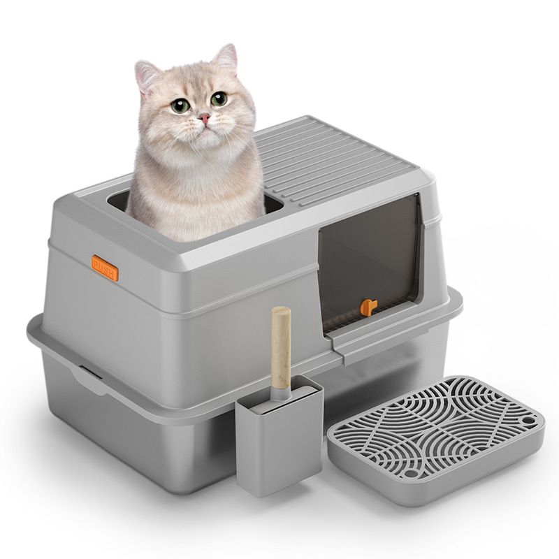 Large Fully Enclosed Stainless Steel Litter Box Deodorizing Splash-Proof Pet Supplies With Lid Cat Toilet_voghion.com
