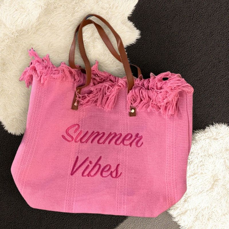 Borsa a mano in stile coreano, nuova, versatile, in tela, ricamata, con nappa, da donna, in tessuto, da spiaggia_voghion.com