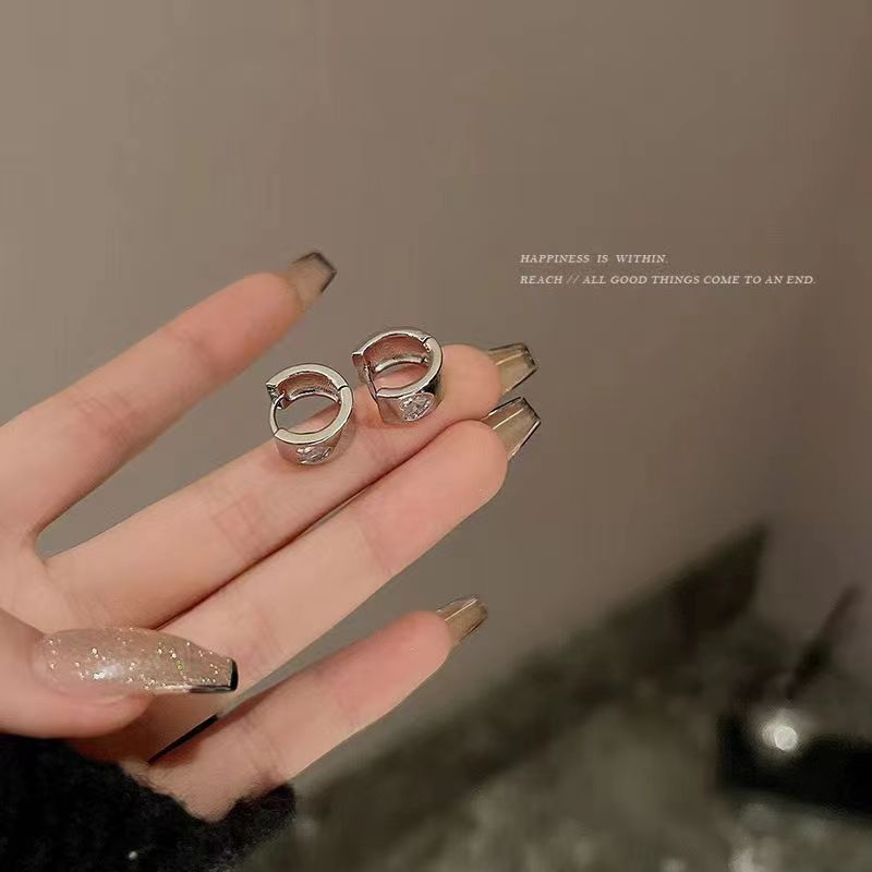 Boucles d'oreilles à double couche de zircon bleu pour femme avec aiguille en argent, design de niche_voghion.com