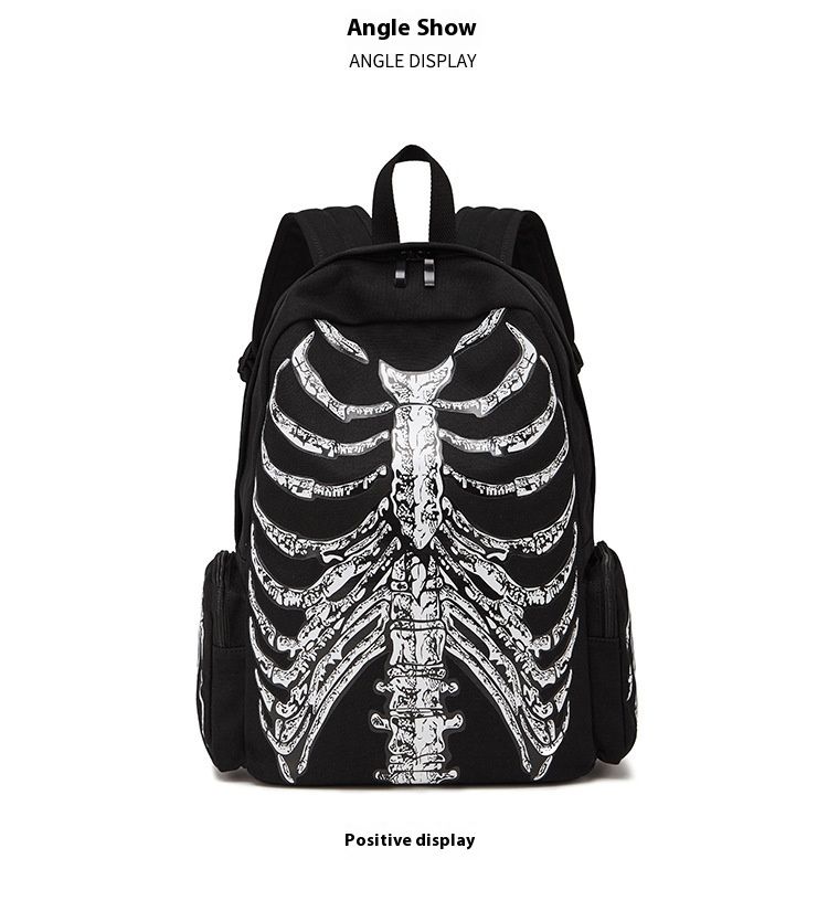New Canvas Bag Halloween Funny Skull Backpack Hooded Personalized Printed Backpack_voghion.com