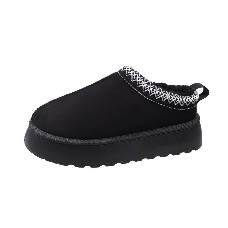 Women's cotton boots with velvet and fur one warm thick bottom sponge bottom without heel cotton shoes_voghion.com