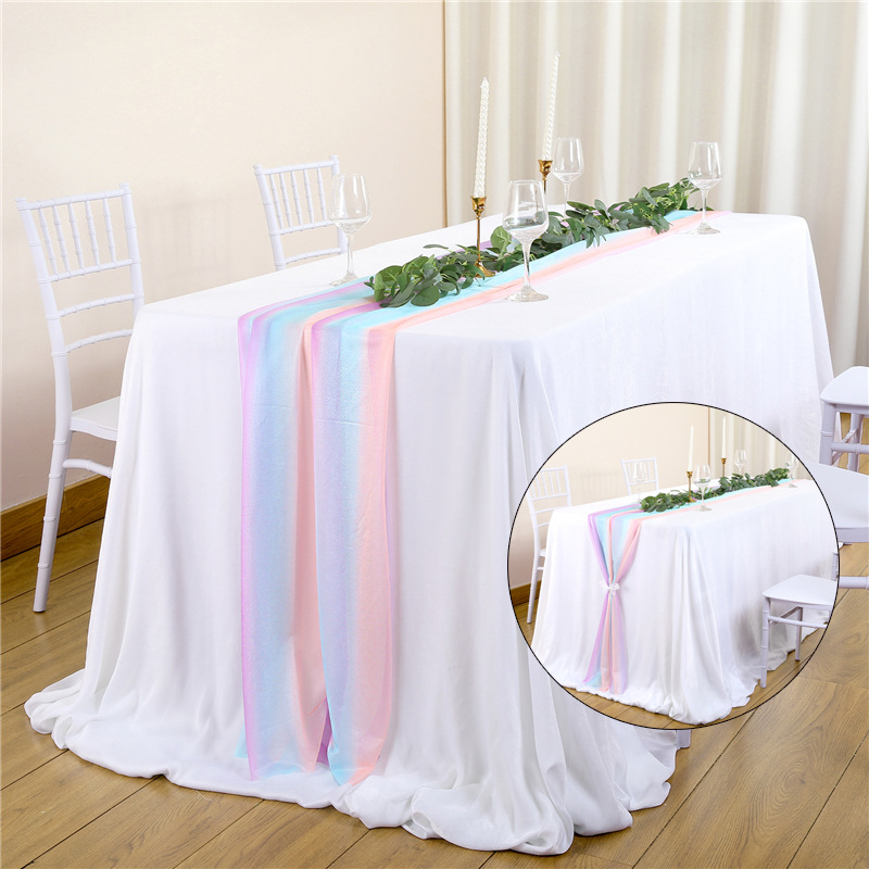 Tischfahne, Hochzeitsdekoration, Szene, Weihnachtslicht, Luxus-Gaze-Vorhang, Tischdecke, Perlen-Chiffon, Hochzeitsdekoration, Tischset_voghion.com